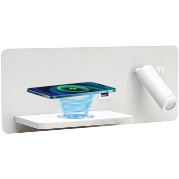 Immax 08286L - LED-Wandstrahler mit Ablage, USB-Anschluss und kabelloser Aufladung Be PREPARE LED/3W/230V + LED/3W weiß