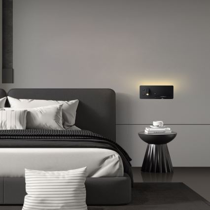 Immax 08287L - LED-Wand-Spotleuchte mit Ablage, USB-Anschluss und kabelloser Aufladung Be PREPARE LED/3W/230V + LED/3W schwarz