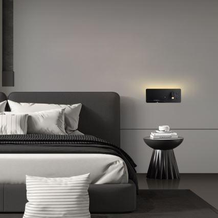 Immax 08288L - LED-Wandstrahler mit Ablage, USB-Anschluss und kabelloser Aufladung Be PREPARE LED/3W/230V + LED/3W schwarz