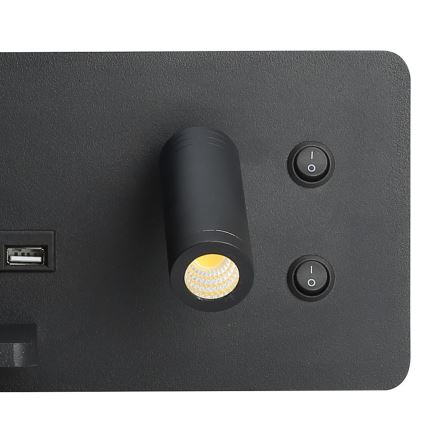 Immax 08288L - LED-Wandstrahler mit Ablage, USB-Anschluss und kabelloser Aufladung Be PREPARE LED/3W/230V + LED/3W schwarz