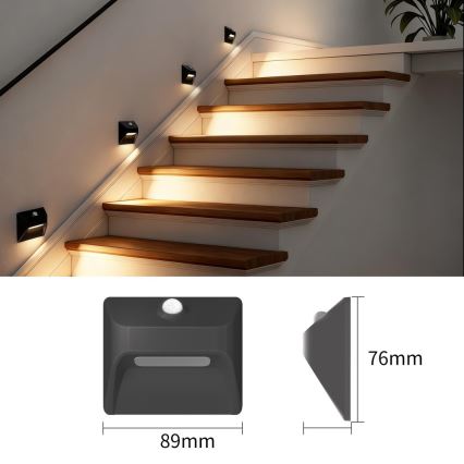 Wiederaufladbare LED-Treppenleuchte mit Bewegungs- und Dämmerungssensor STEP LIGHT LED/0,3W/3,7V 2200 mAh IP53 schwarz