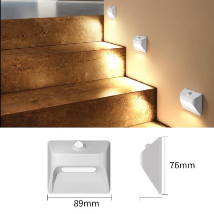Immax 08308L - Wiederaufladbare LED-Treppenleuchte mit Sensor STEP LIGHT LED/0,3W/3,7V 2200 mAh IP53 weiß