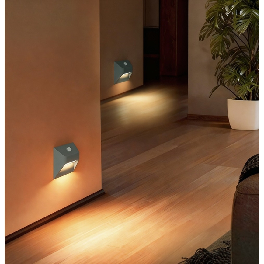 Immax 08309L - Wiederaufladbare LED-Treppenleuchte mit Sensor STEP LIGHT LED/0,3W/3,7V 2200 mAh IP53 grau