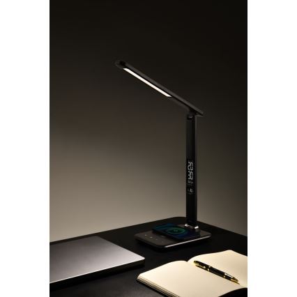 Dimmbare LED-Tischlampe mit kabelloser QI- und USB-Ladung KINGFISHER LED/8,5W/230V schwarz