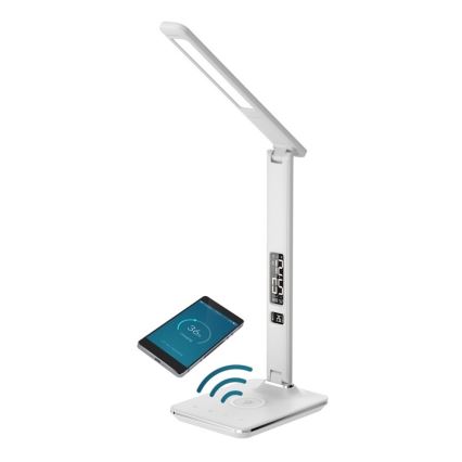 Dimmbare LED-Tischleuchte mit kabelloser QI- und USB-Ladung KINGFISHER LED/8,5W/230V weiß