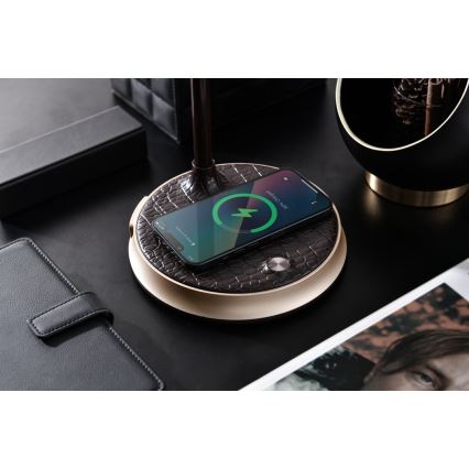 LED dimmbare Tischlampe mit kabelloser Ladefunktion FINCH LED/9W/12/230V grau/glänzender Chrom