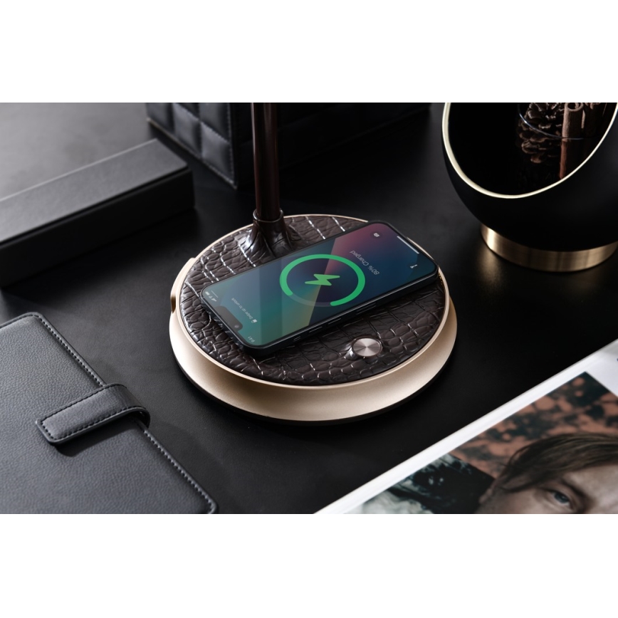 LED dimmbare Tischlampe mit kabelloser Ladefunktion FINCH LED/9W/12/230V grau/glänzender Chrom