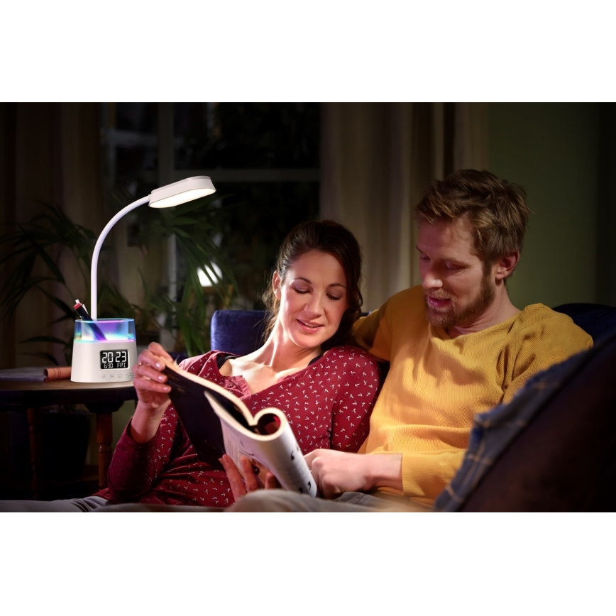 LED RGBW Dimmbare Tischlampe mit Stifthalter FALCON LED/10W/5V