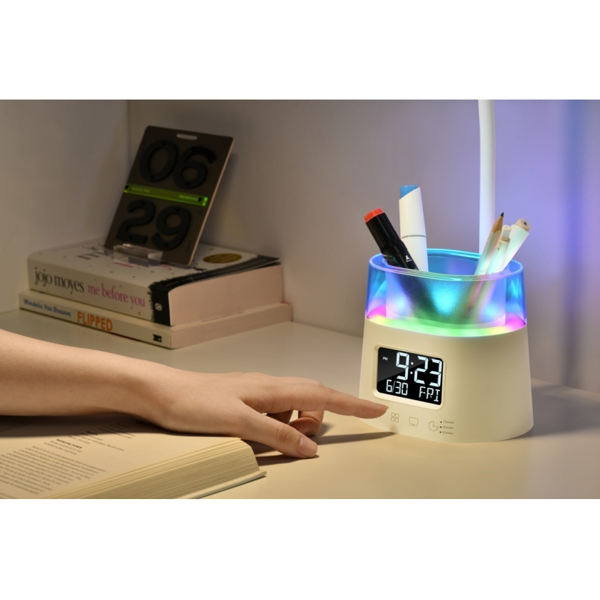 LED RGBW Dimmbare Tischlampe mit Stifthalter FALCON LED/10W/5V