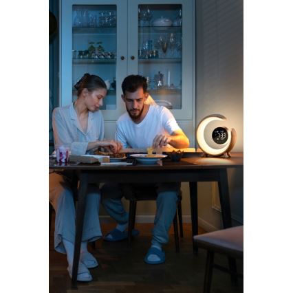 Dimmbare LED-RGBW-Tischleuchte mit Wecker PEACOCK LED/20W/5V USB