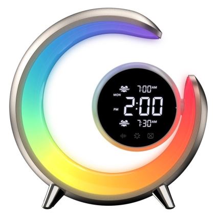 Dimmbare LED-RGBW-Tischleuchte mit Wecker PEACOCK LED/20W/5V USB