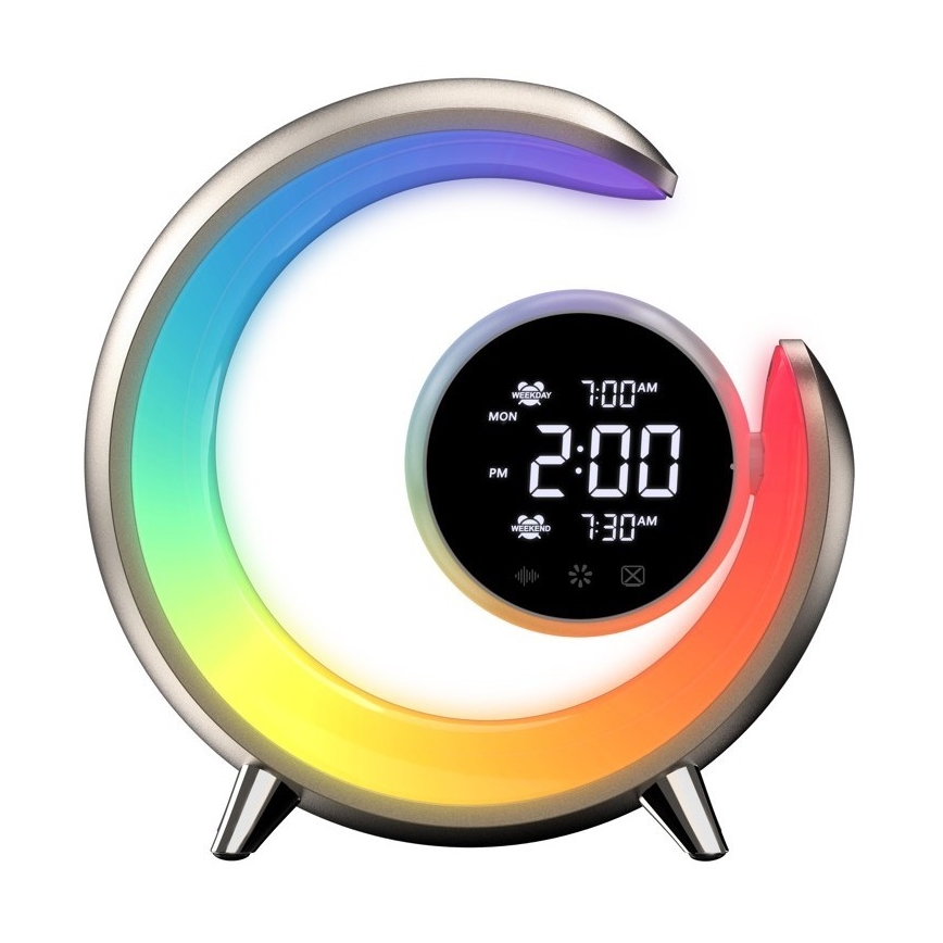 Dimmbare LED-RGBW-Tischleuchte mit Wecker PEACOCK LED/20W/5V USB