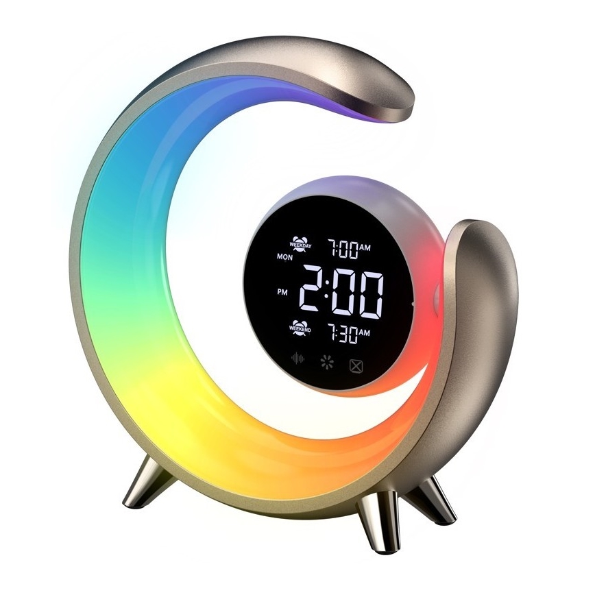 Dimmbare LED-RGBW-Tischleuchte mit Wecker PEACOCK LED/20W/5V USB