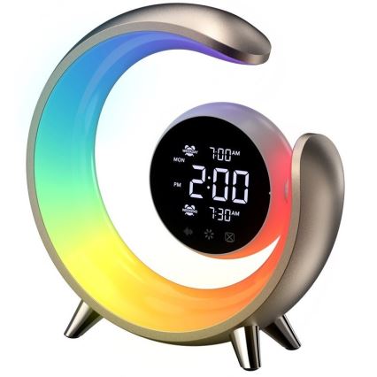 LED RGBW dimmbare Tischlampe mit Wecker PEACOCK LED/20W/5V USB