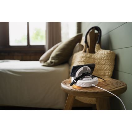 Wecker mit LCD-Display und kabellosem Qi-Ladegerät 27W/9V 220 mAh weiß