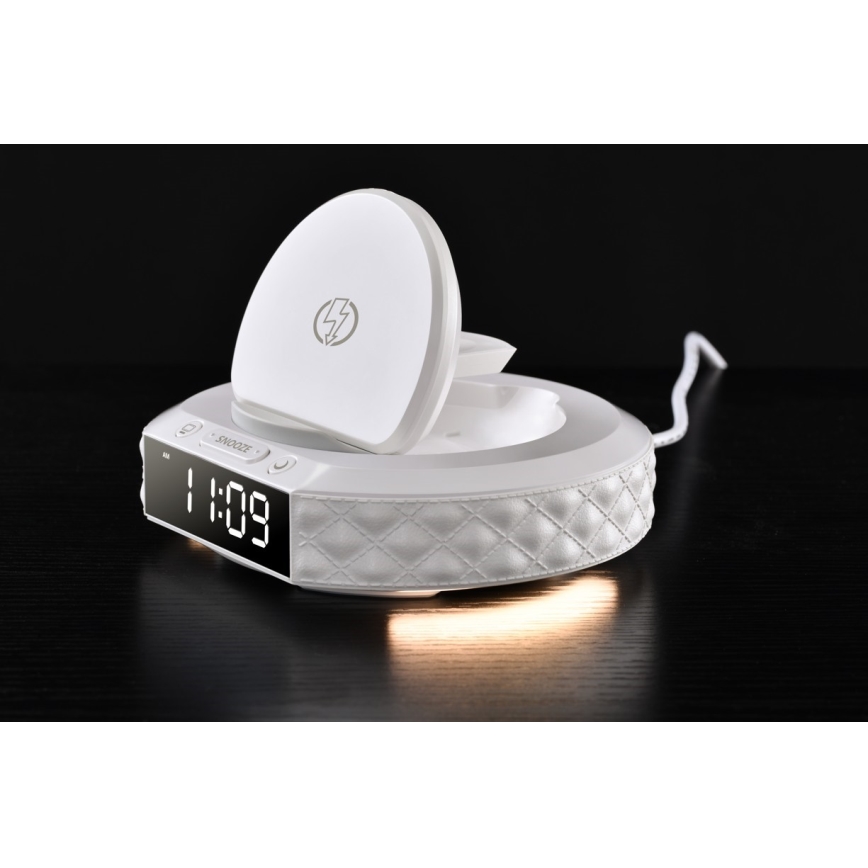 Wecker mit LCD-Display und kabellosem Qi-Ladegerät 27W/9V 220 mAh weiß