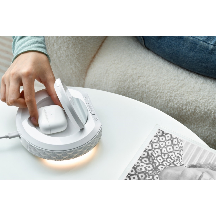 Wecker mit LCD-Display und kabellosem Qi-Ladegerät 27W/9V 220 mAh weiß