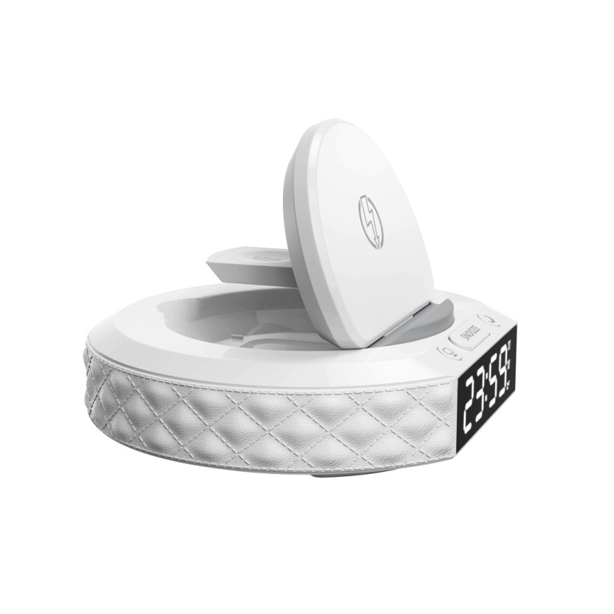 Wecker mit LCD-Display und kabellosem Qi-Ladegerät 27W/9V 220 mAh weiß