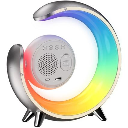 Kleine dimmbare LED-RGBW-Tischleuchte mit Wecker LED/20W/5V USB silbern