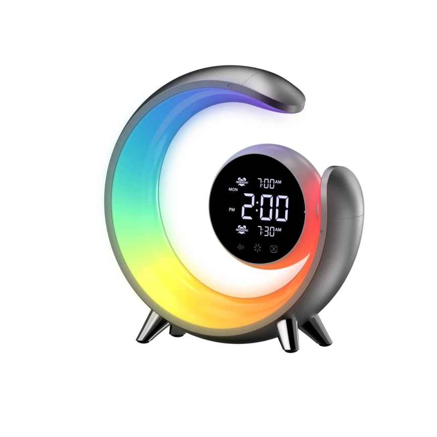 Kleine dimmbare LED-RGBW-Tischleuchte mit Wecker LED/20W/5V USB silbern