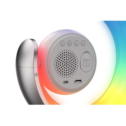 Kleine dimmbare LED-RGBW-Tischleuchte mit Wecker LED/20W/5V USB silbern