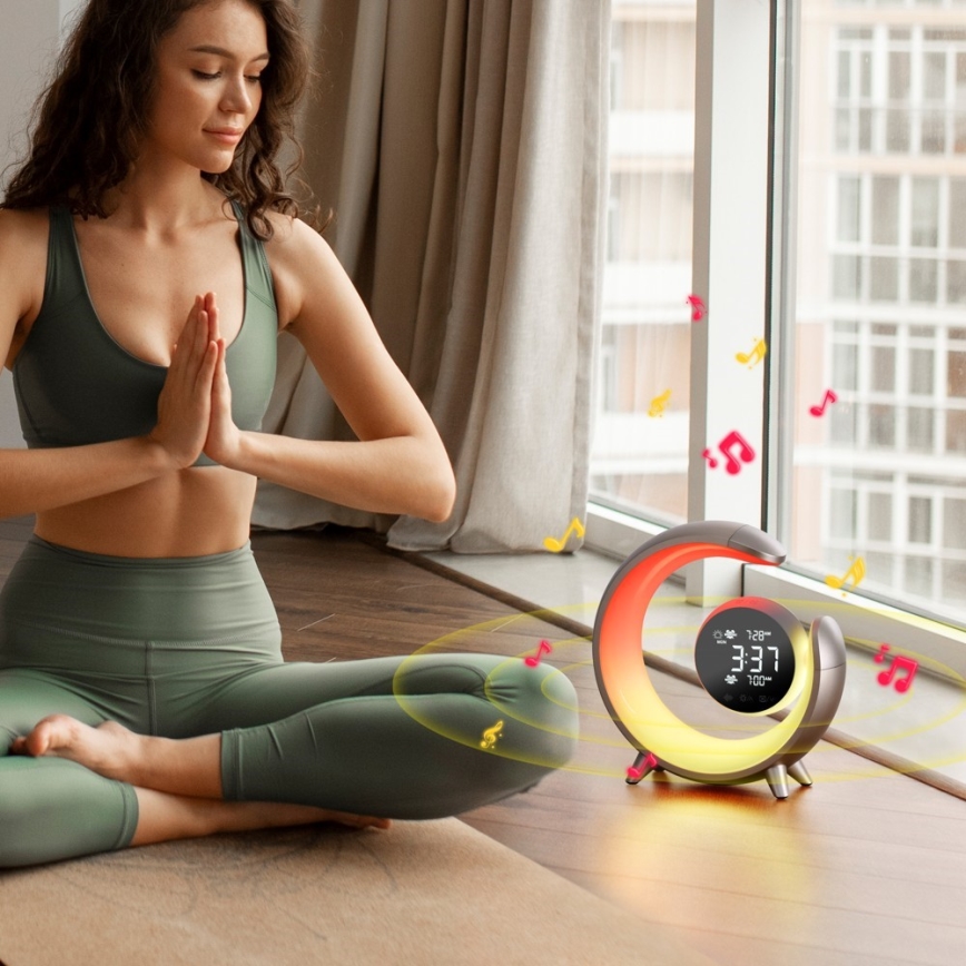 LED RGBW dimmbare Tischlampe mit Wecker LED/20W/5V USB silber