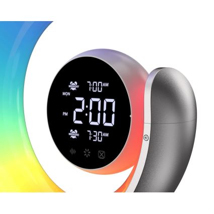 LED RGBW dimmbare Tischlampe mit Wecker LED/20W/5V USB silber