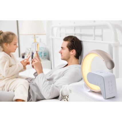 Dimmbare LED-RGB-Tischleuchte mit Wecker und Qi-Aufladung 30W/230V golden