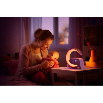 Dimmbare LED-RGB-Tischleuchte mit Wecker und Qi-Aufladung 30W/230V golden