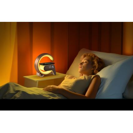 Dimmbare LED-RGB-Tischleuchte mit Wecker und Qi-Aufladung 30W/230V golden