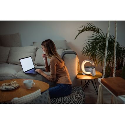 Dimmbare LED-RGB-Tischleuchte mit Wecker und Qi-Aufladung 30W/230V golden