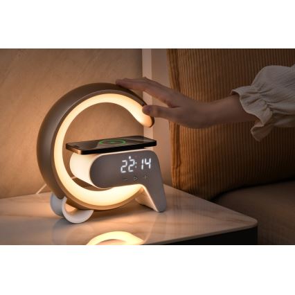 Dimmbare LED-RGB-Tischleuchte mit Wecker und Qi-Aufladung 30W/230V golden