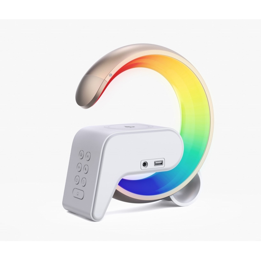 Dimmbare LED-RGB-Tischleuchte mit Wecker und Qi-Aufladung 30W/230V golden