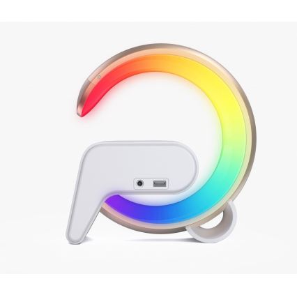 Dimmbare LED-RGB-Tischleuchte mit Wecker und Qi-Aufladung 30W/230V golden