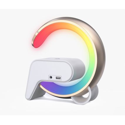 Dimmbare LED-RGB-Tischleuchte mit Wecker und Qi-Aufladung 30W/230V golden