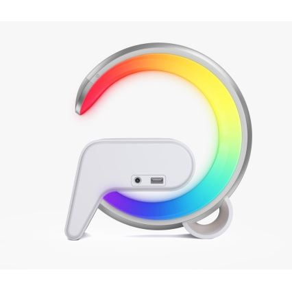 Dimmbare LED-RGB-Tischleuchte mit Wecker und Qi-Aufladung 30W/230V silbern