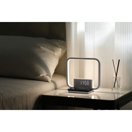 Dimmbare LED-Tischleuchte mit Wecker und Qi-Aufladung LED/18W/230V weiß
