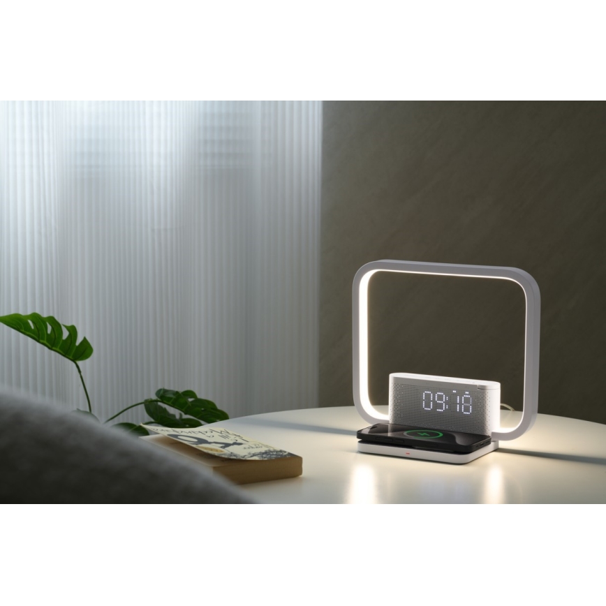 Dimmbare LED-Tischleuchte mit Wecker und Qi-Aufladung LED/18W/230V weiß