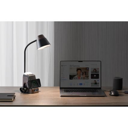 LED+CCT dimmbare Tischlampe mit kabellosem QI-Ladepad IDEAL LED/8W/230V 2700/4000/5000K braun