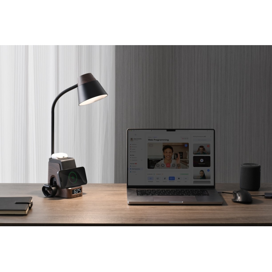 LED+CCT dimmbare Tischlampe mit kabellosem QI-Ladepad IDEAL LED/8W/230V 2700/4000/5000K braun