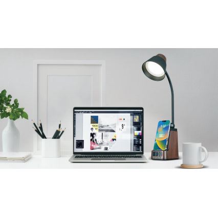 LED+CCT dimmbare Tischlampe mit kabellosem QI-Ladepad IDEAL LED/8W/230V 2700/4000/5000K braun