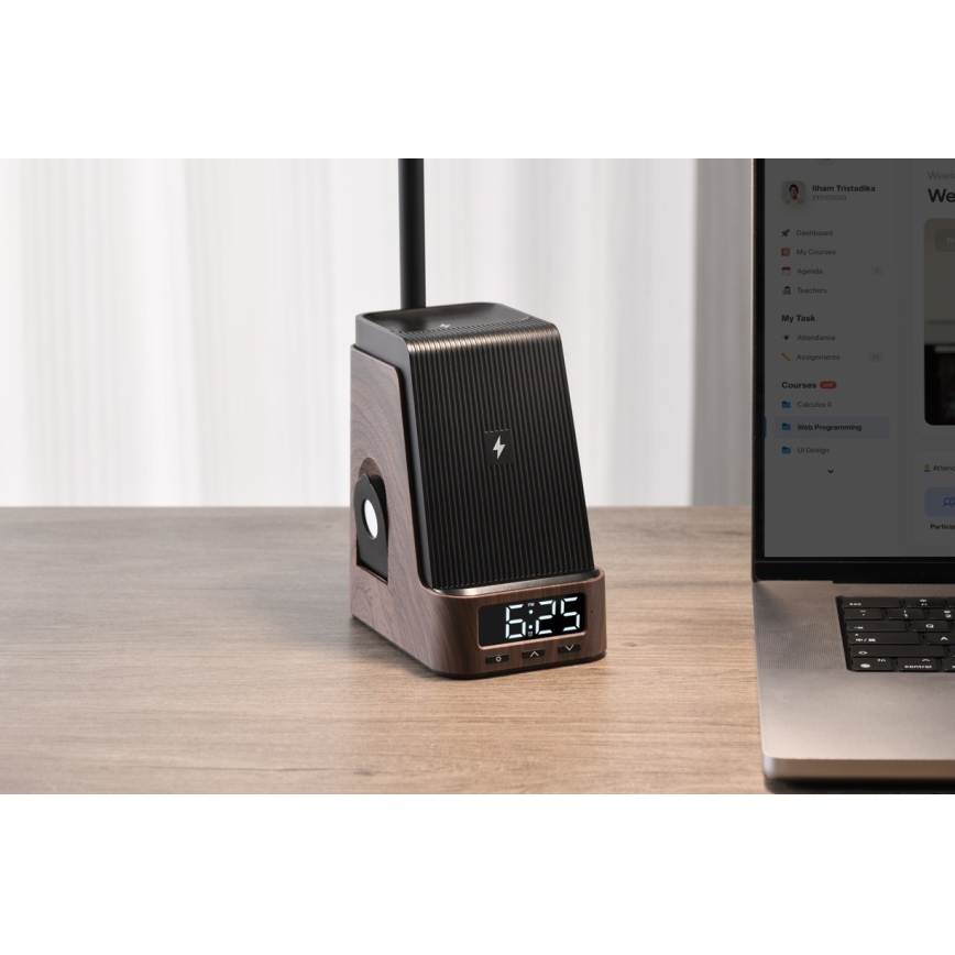 LED+CCT dimmbare Tischlampe mit kabellosem QI-Ladepad IDEAL LED/8W/230V 2700/4000/5000K braun