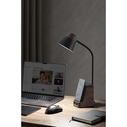 LED+CCT dimmbare Tischlampe mit kabellosem QI-Ladepad IDEAL LED/8W/230V 2700/4000/5000K braun