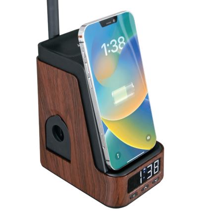 LED+CCT dimmbare Tischlampe mit kabellosem QI-Ladepad IDEAL LED/8W/230V 2700/4000/5000K braun