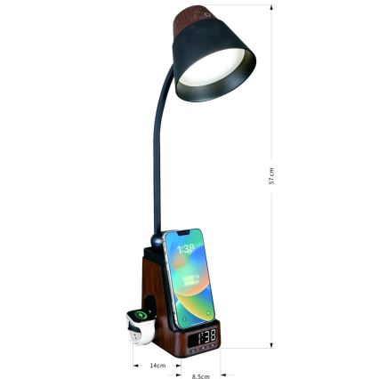 LED+CCT dimmbare Tischlampe mit kabellosem QI-Ladepad IDEAL LED/8W/230V 2700/4000/5000K braun