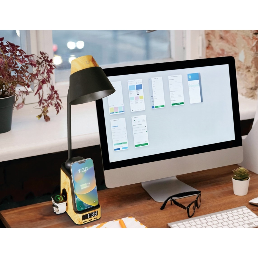 LED+CCT dimmbare Tischleuchte mit kabelloser Qi-Ladefunktion IDEAL LED/8W/230V 2700/4000/5000K beige