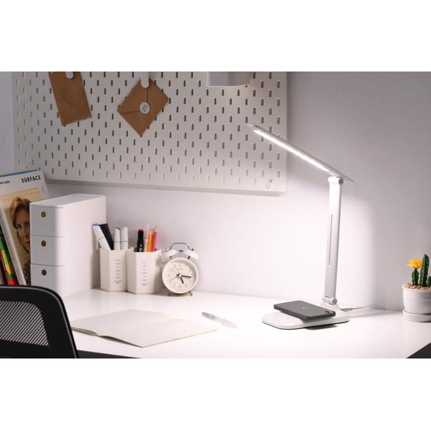 Dimmbare LED-Tischlampe mit kabelloser QI-Ladefunktion und USB-Anschluss LUMI LED/7W/230V weiß