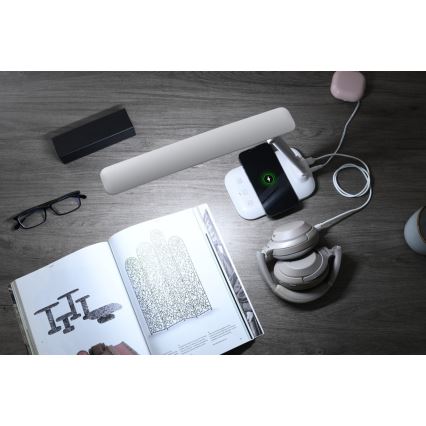 Dimmbare LED-Tischlampe mit kabelloser QI-Ladefunktion und USB-Anschluss LUMI LED/7W/230V weiß