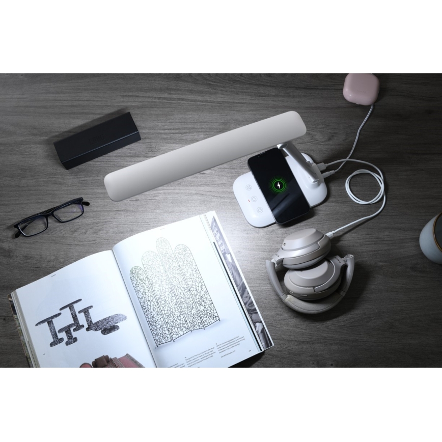 Dimmbare LED-Tischlampe mit kabelloser QI-Ladefunktion und USB-Anschluss LUMI LED/7W/230V weiß