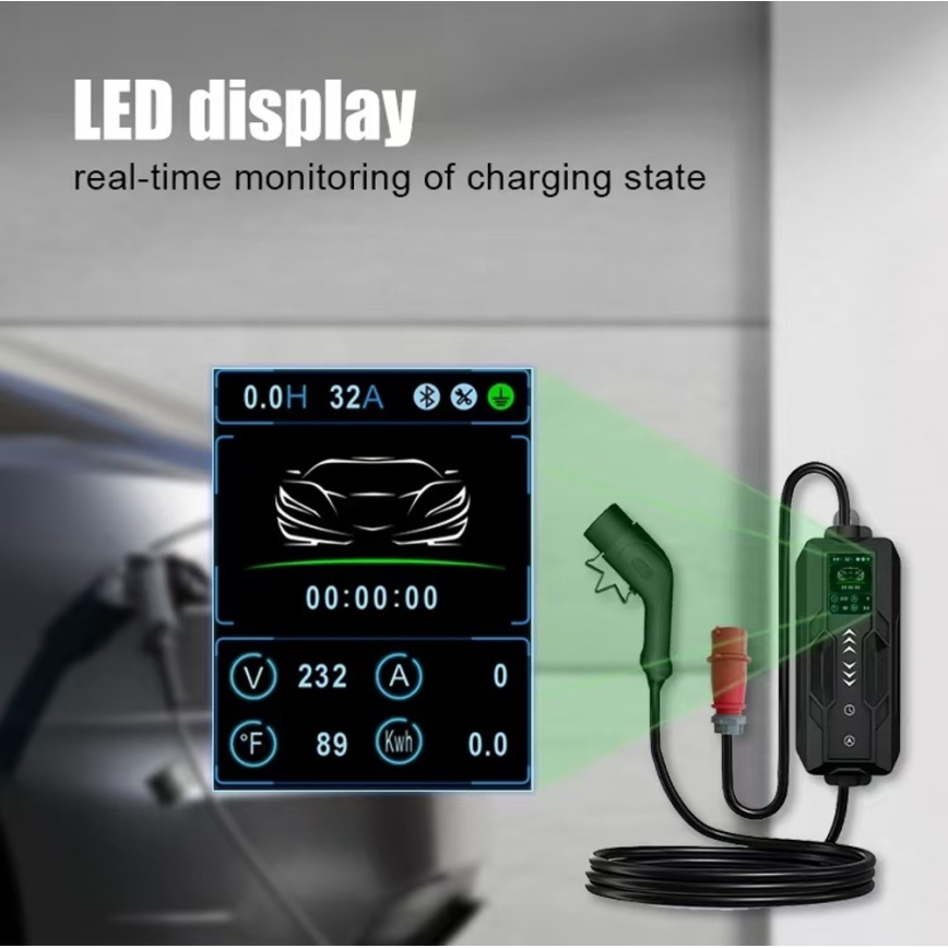 Immax - Tragbare Ladestation für Elektrofahrzeuge AC Typ 2 32A/380V 22kW + 230V-Steckdose 5m Wi-Fi Tuya